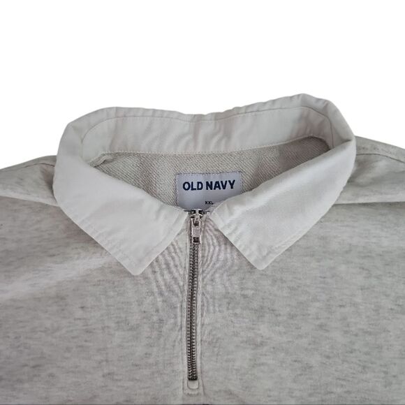 Old Navy XXL Rugby Stripe Half-Zip Navy Grey Sweatshirt Vintage Inspired Preppy - Picture 5 of 13